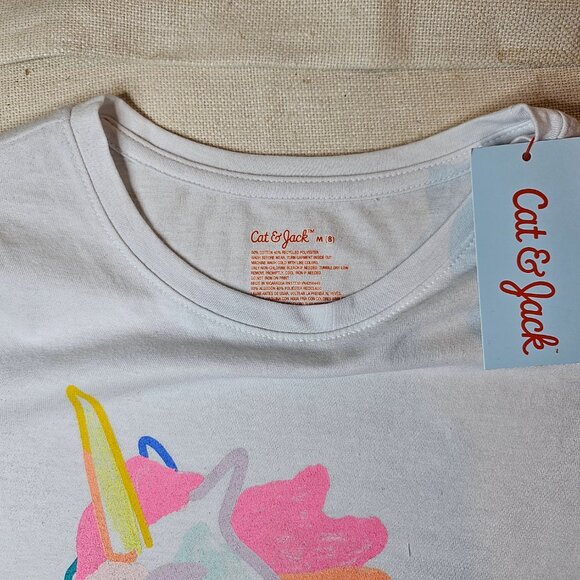 Cat & Jack Girl's Unicorn Print Tee Shirt - Size M (8) - Picture 2 of 4